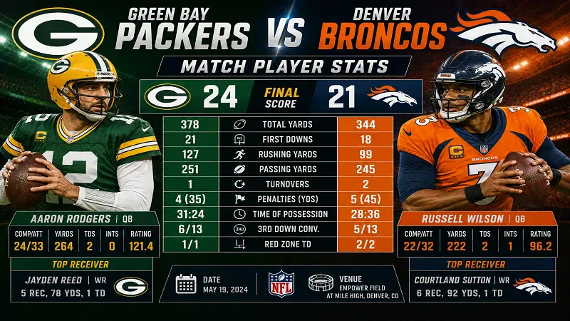 Green Bay Packers vs Denver Broncos Match Player Stats