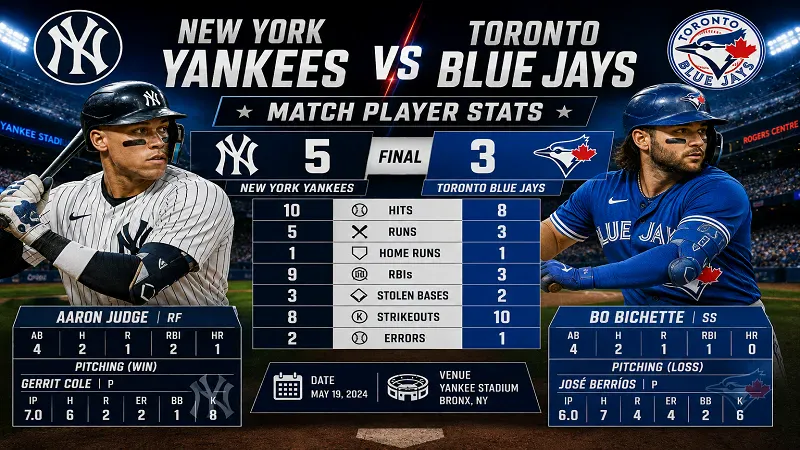 New York Yankees vs Toronto Blue Jays Match Player Stats